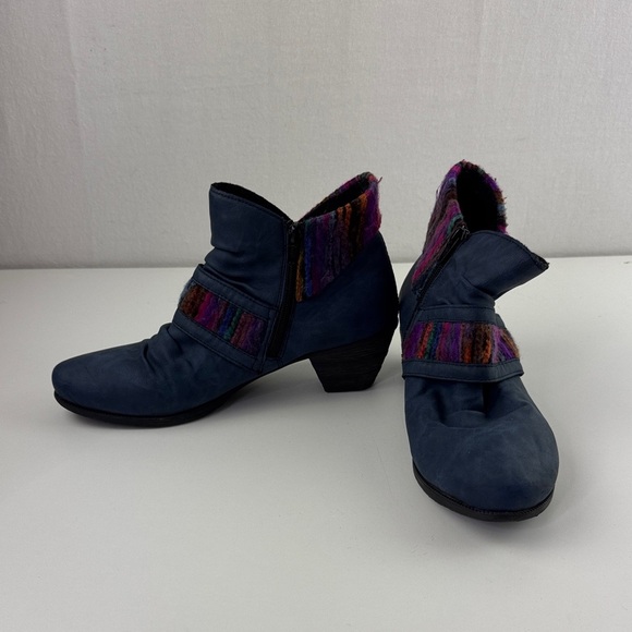 Rieker Women's Comfort Blue Leather Booties with Colourful Knit Accents - Picture 3 of 9